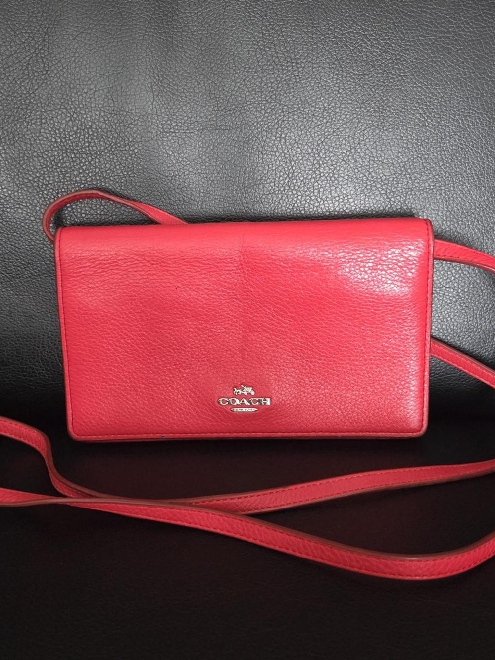Coach Red Leather Crossbody Bag with Silver Logo